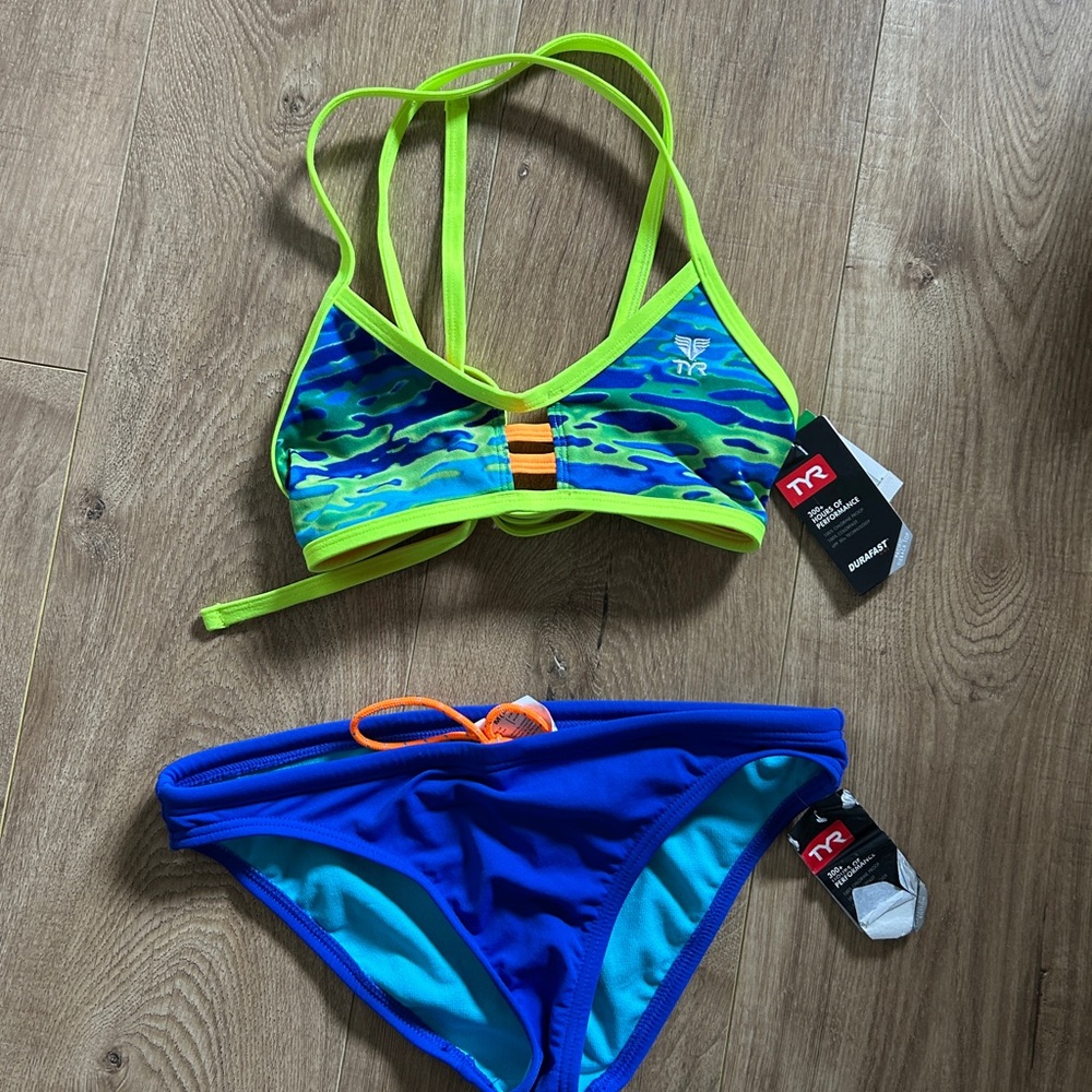 TYR Blue and Green Bikini Top